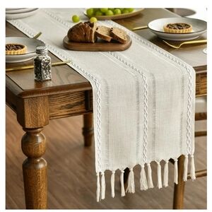 Artoid Mode NEW Boho Cream Tassel Table Runner, Farmhouse Style 13"× 72"